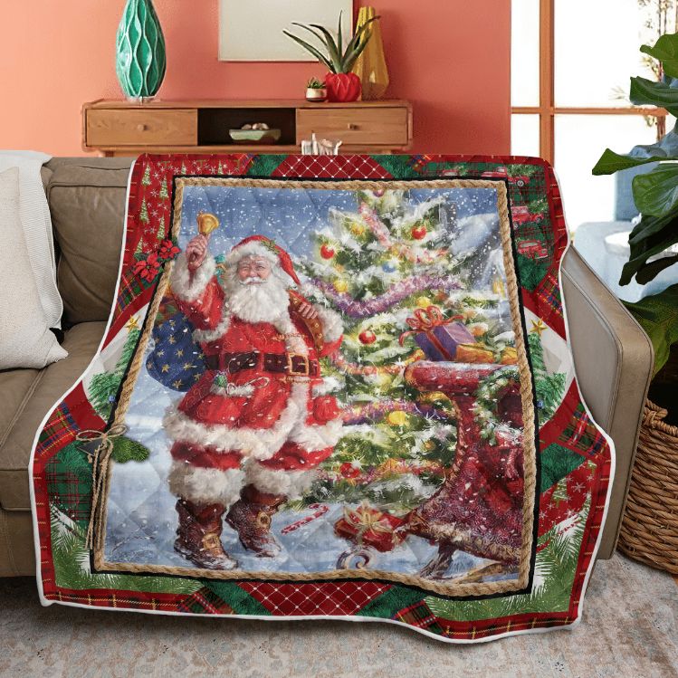 Merry Christmas Quilt Blanket, Christmas Santa Quilt Blanket