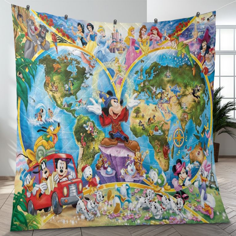 Mickey Mouse And Disney All Characters Fan Gift, Disney Map Quilt Blanket, Magic Mickey Mouse Quilt Blanket