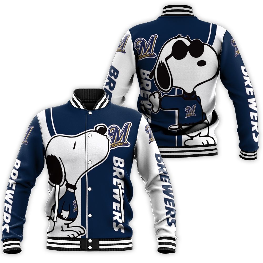 Milwaukee Brewers Snoopy Lover 3d Printed Baseball Jacket