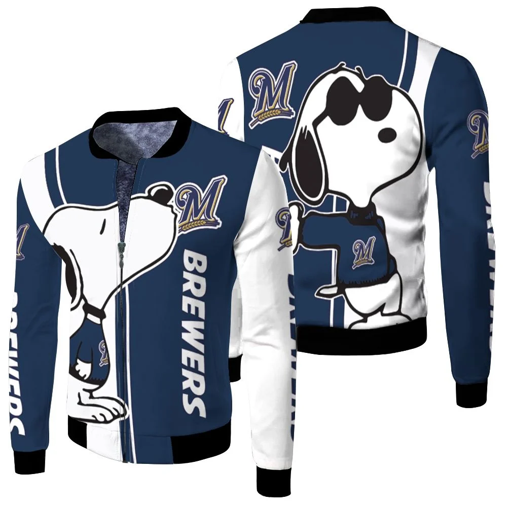 Milwaukee Brewers Snoopy Lover 3d Printed Fleece Bomber Jacket