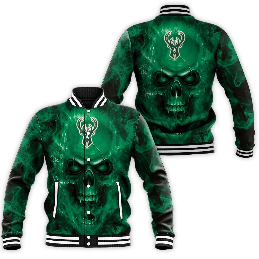 Milwaukee Bucks Nba Fans Skull Baseball Jacket