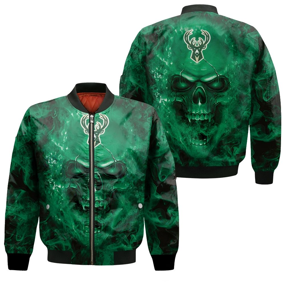 Milwaukee Bucks Nba Fans Skull Bomber Jacket