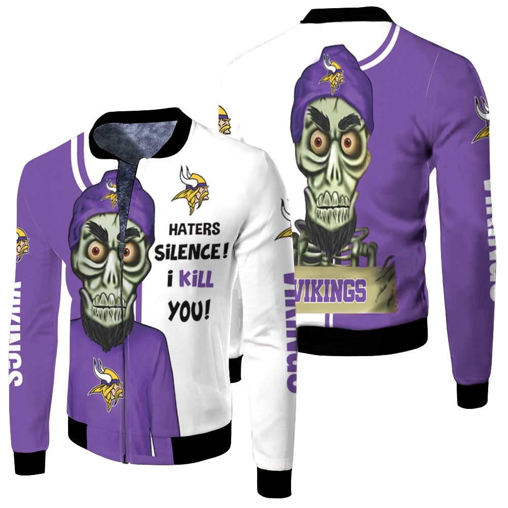 Minnesota Vikings Haters I Kill You 3d Fleece Bomber Jacket