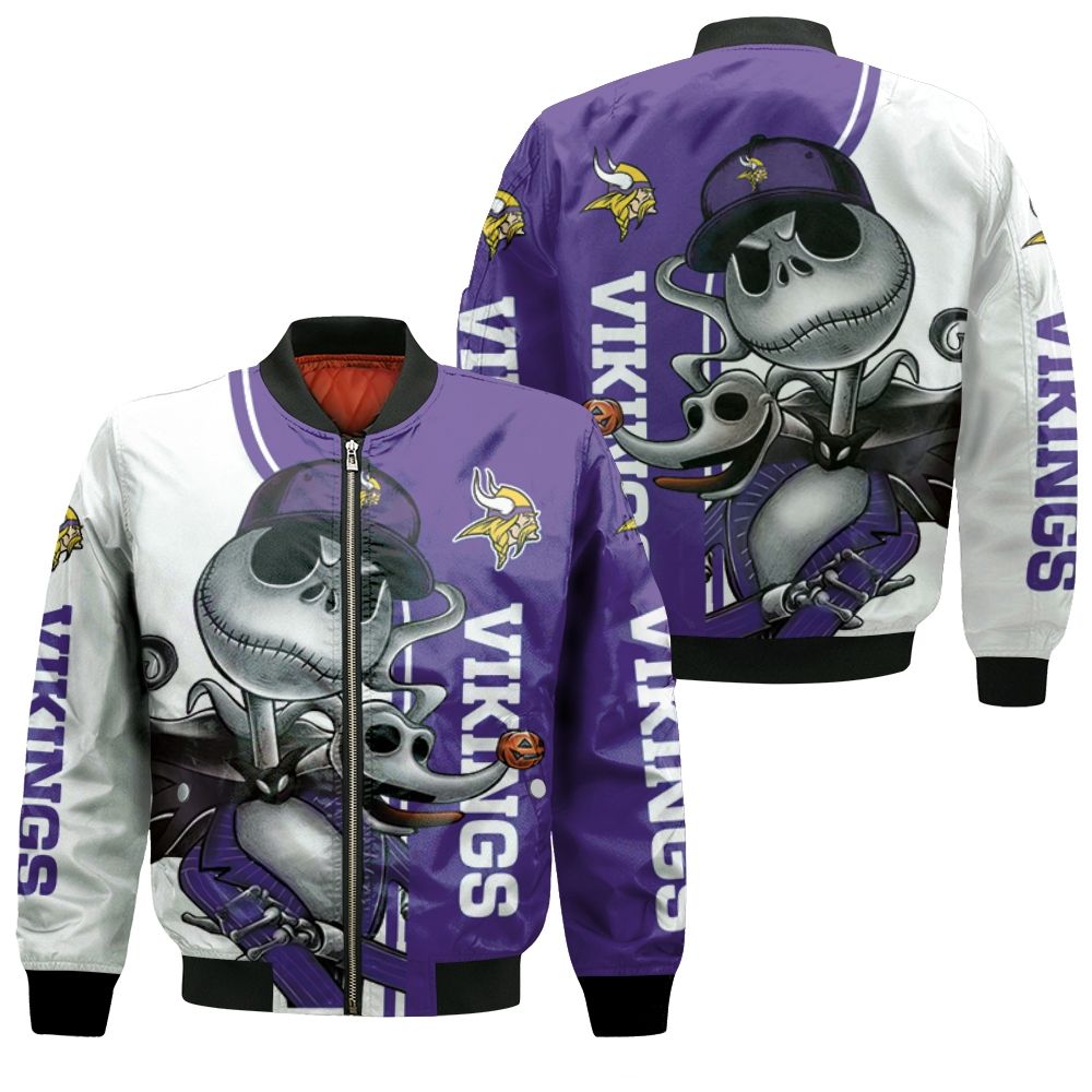 Minnesota Vikings Jack Skellington And Zero Bomber Jacket