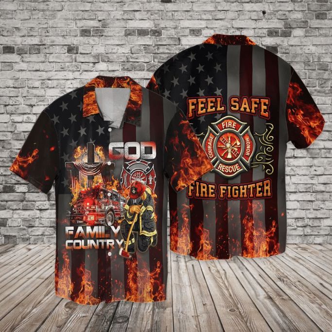 Momerial Day Firefighter God Family County Hawaiian Shirt