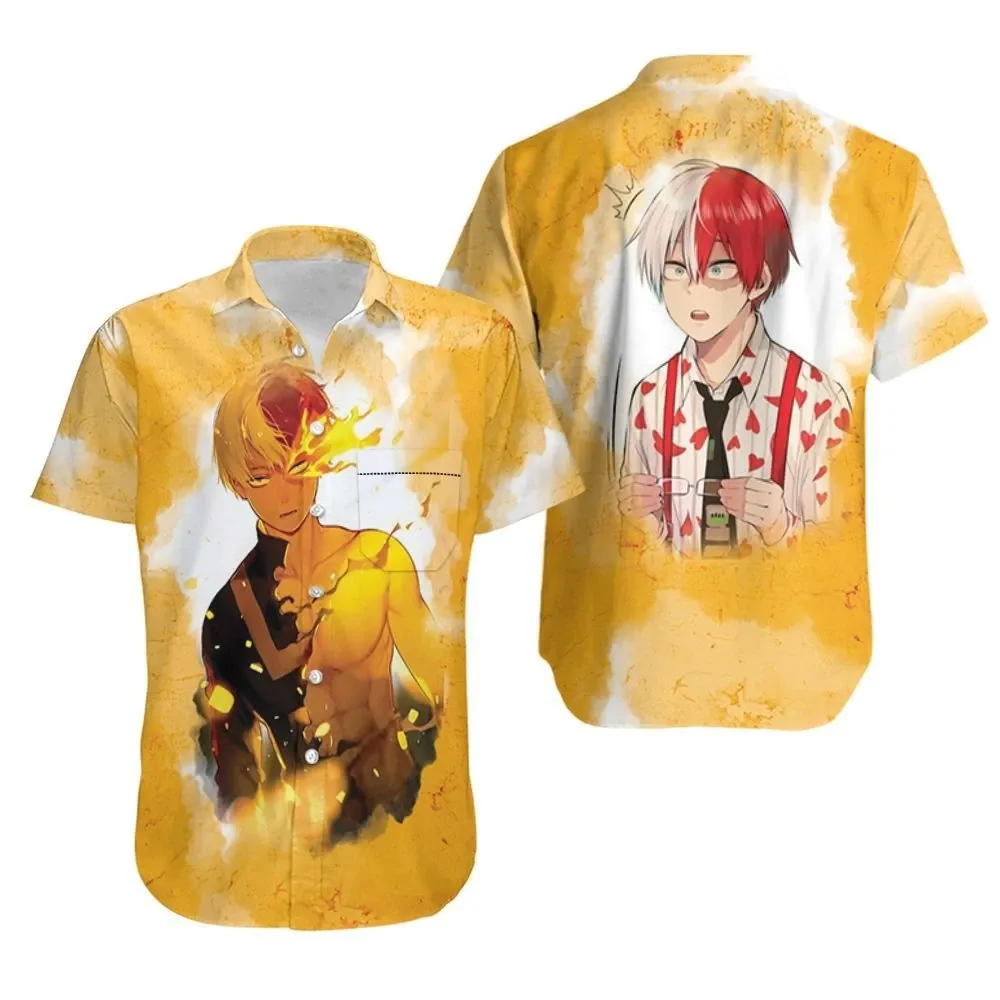 My Hero Academia Todoroki Shouto Fire Yellow Hawaiian Shirt - Teeruto