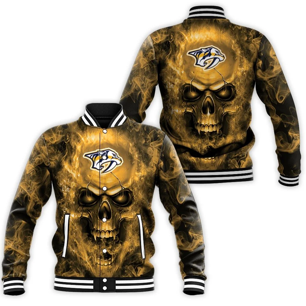 Nashville Predators Nhl Fans Skull Baseball Jacket