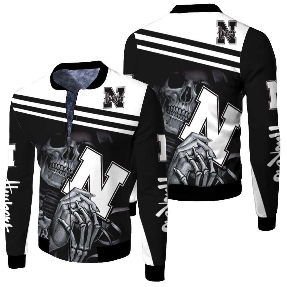 Nebraska Huskers Skull Maiden Fan 3d Jersey Fleece Bomber Jacket