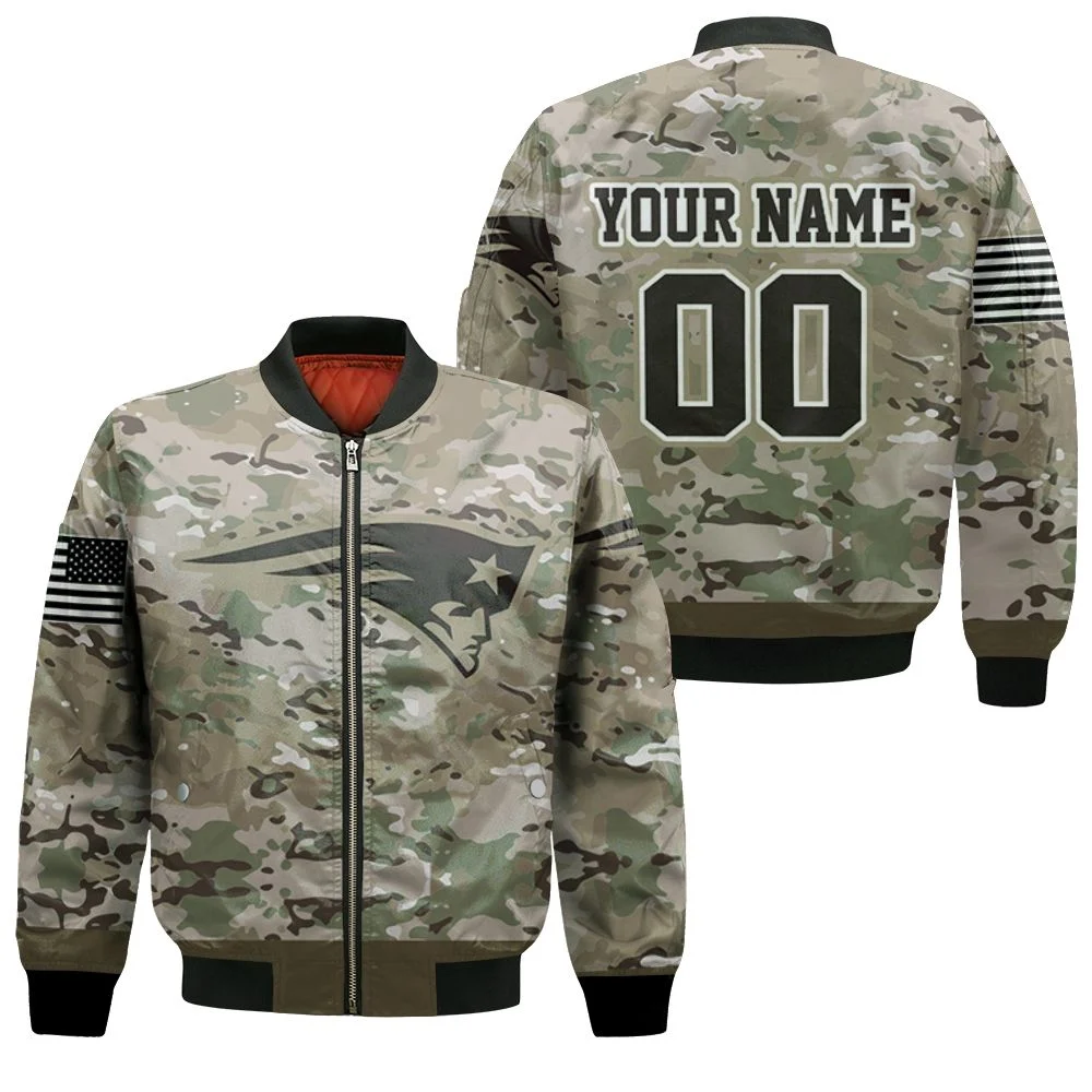 New England Patriots Camouflage Veteran 3d Personalized Bomber Jacket