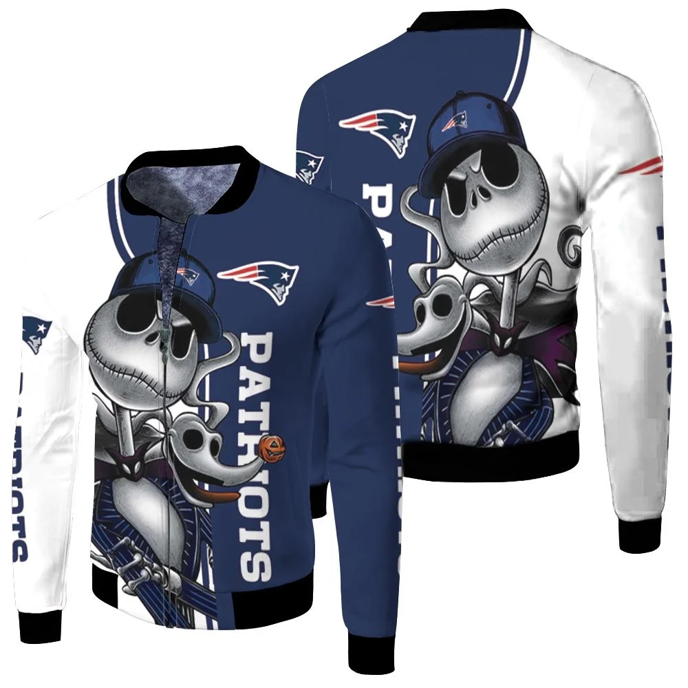 New England Patriots Jack Skellington And Zero Fleece Bomber Jacket