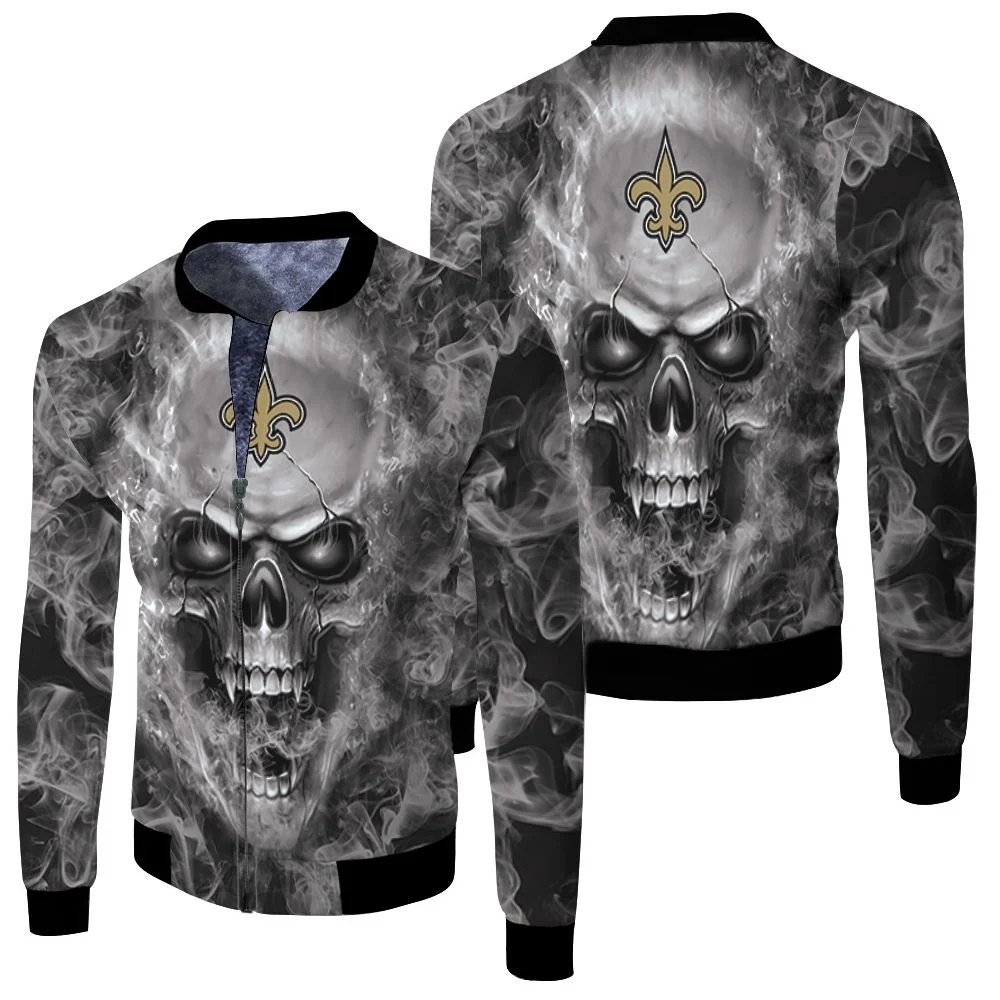 New Orleans Saints Nfl Fans Skull Fleece Bomber Jacket