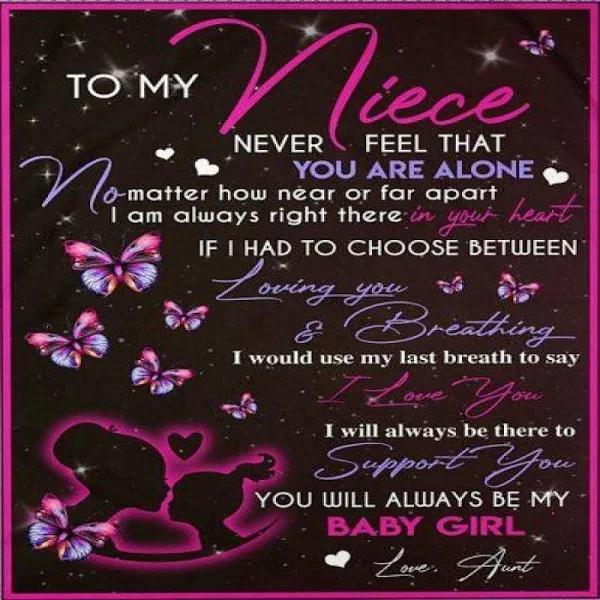 Niece Blanket To My Niece Never Feel That You Are Alone Aunt Butterflies Pink Blanket Christmas Ideas