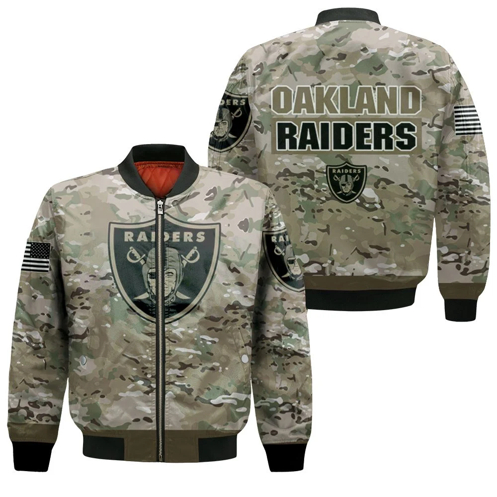 Oakland Raiders Camo Pattern 3d Jersey Bomber Jacket