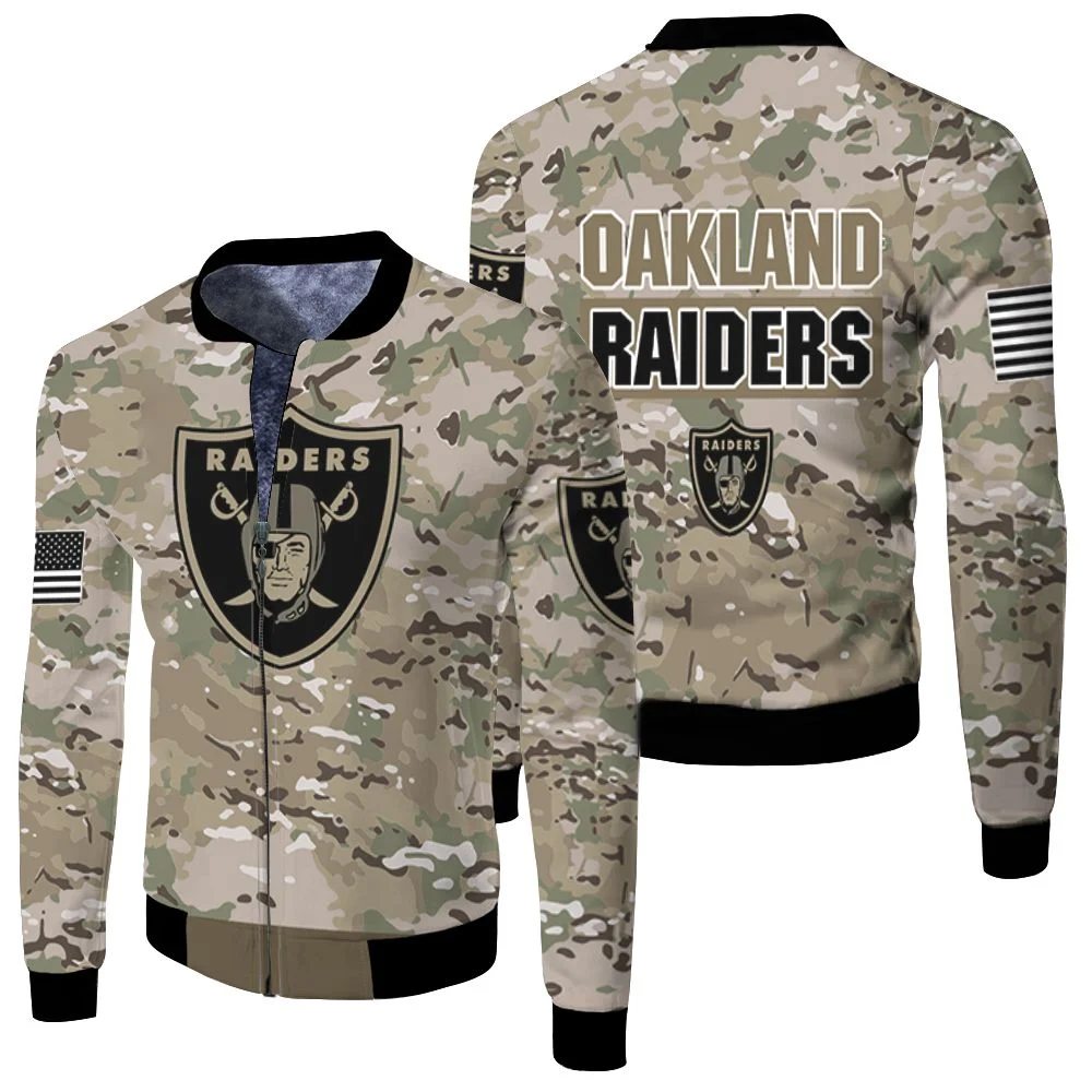 Oakland Raiders Camouflage Veteran 3d Jersey Fleece Bomber Jacket