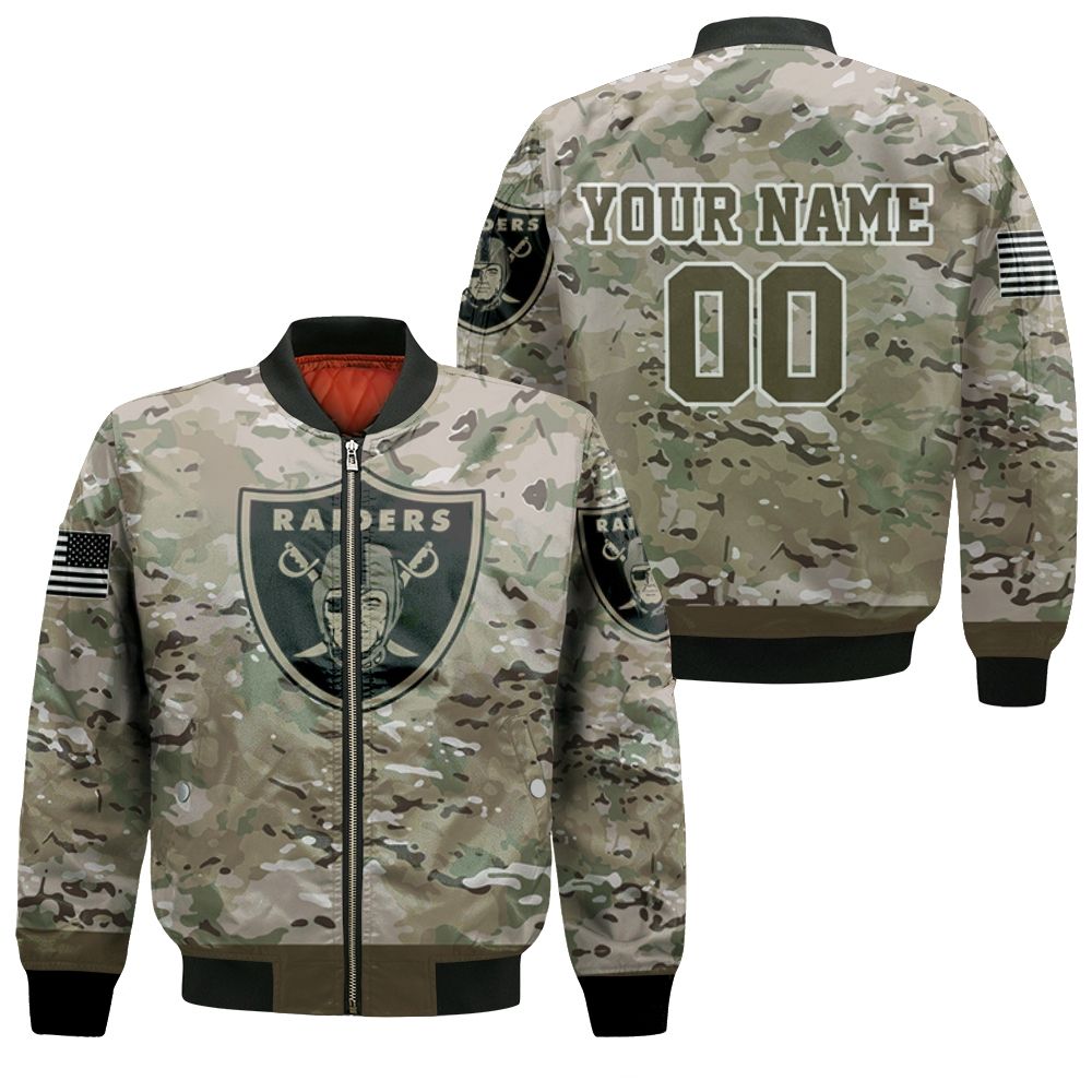 Oakland Raiders Camouflage Veteran Personalized Bomber Jacket - Teeruto