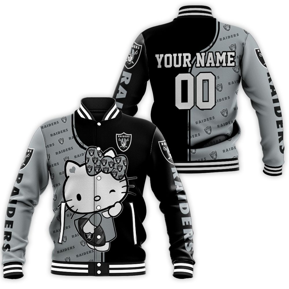 Oakland Raiders Hello Kitty Fans Personalized Baseball Jacket