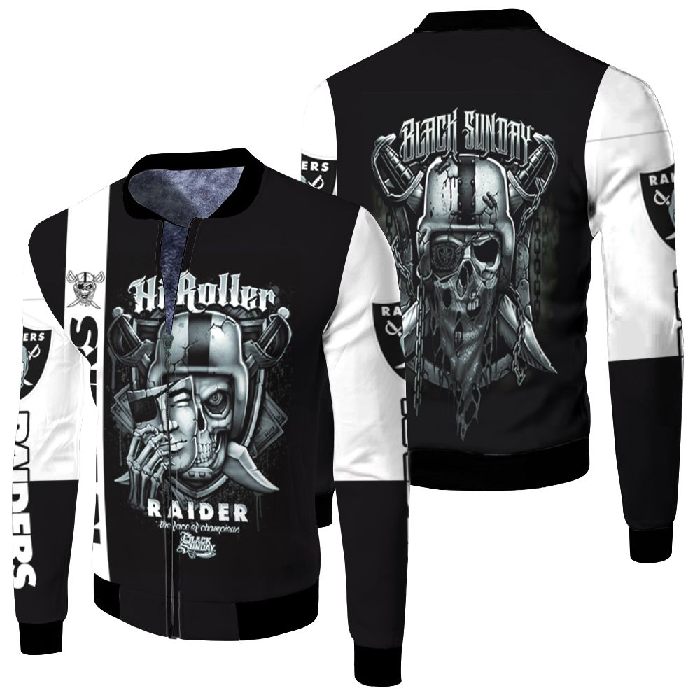 Oakland Raiders Hi Roller Skull 3d Jersey Fleece Bomber Jacket