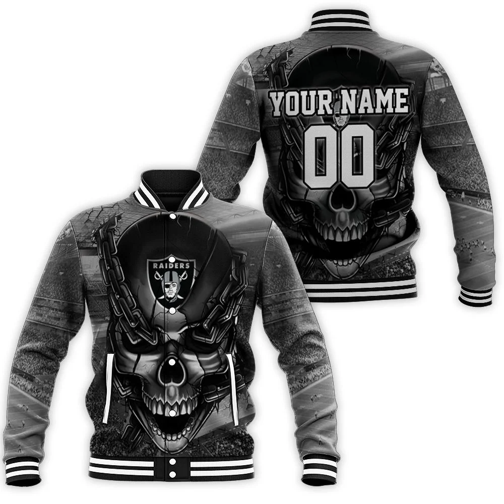 Oakland Raiders Skull Chains Personalized Baseball Jacket