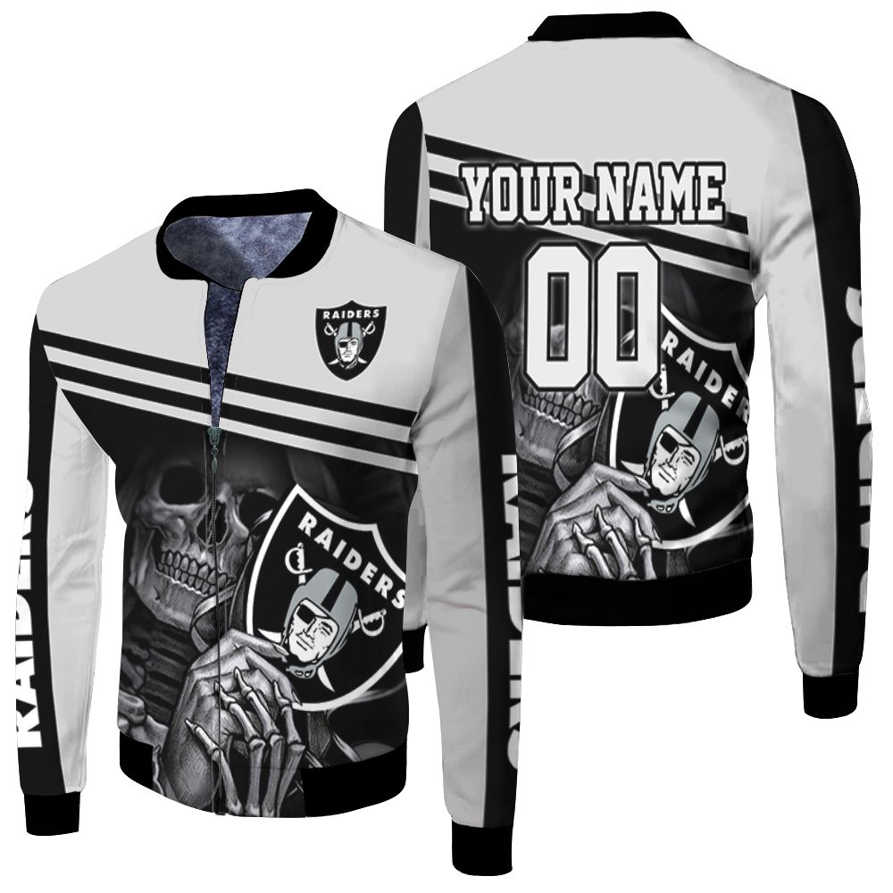 Oakland Raiders Skull Maiden Fans Personalized Fleece Bomber Jacket