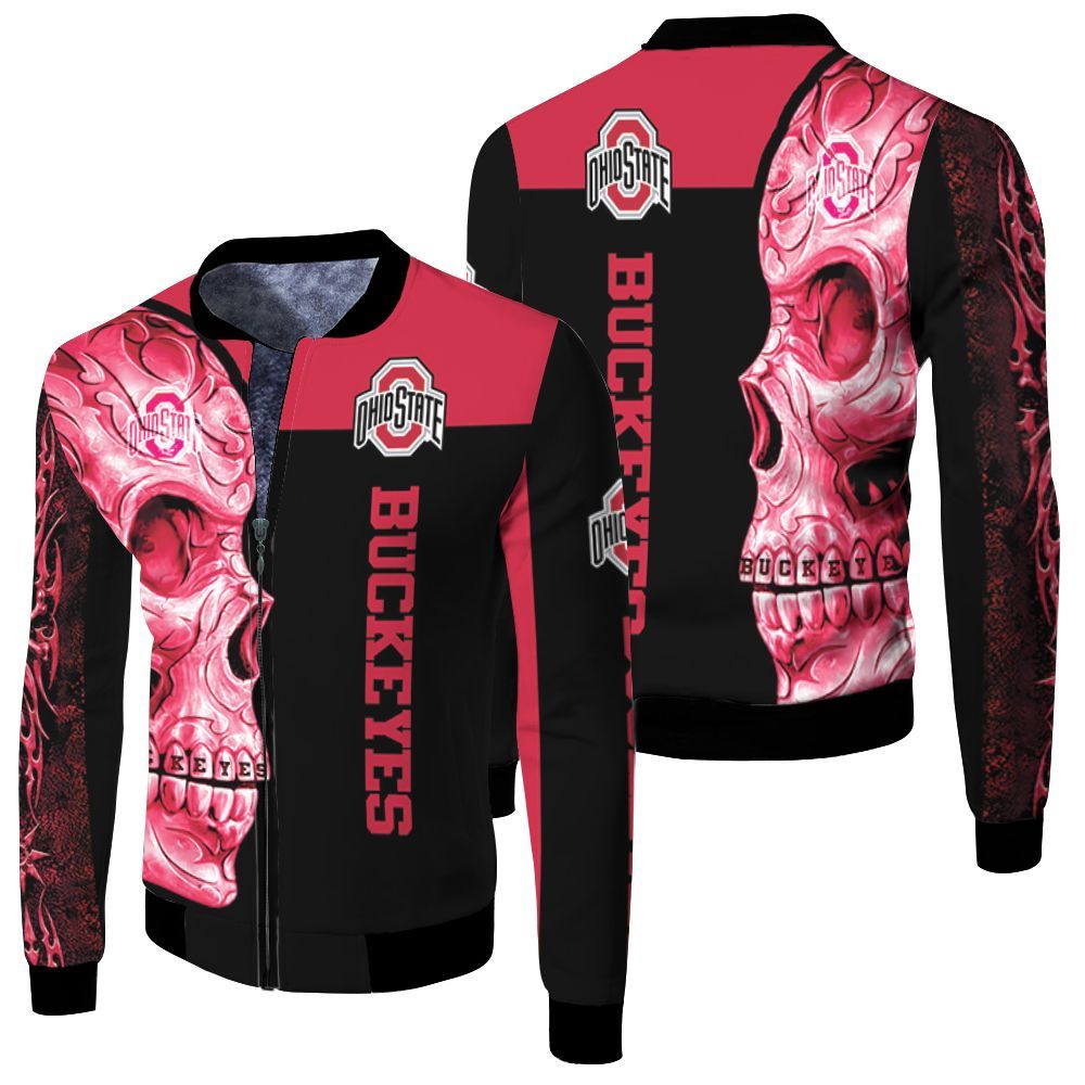 Ohio State Buckeyes Ncaa Skull 3d Jersey Fleece Bomber Jacket