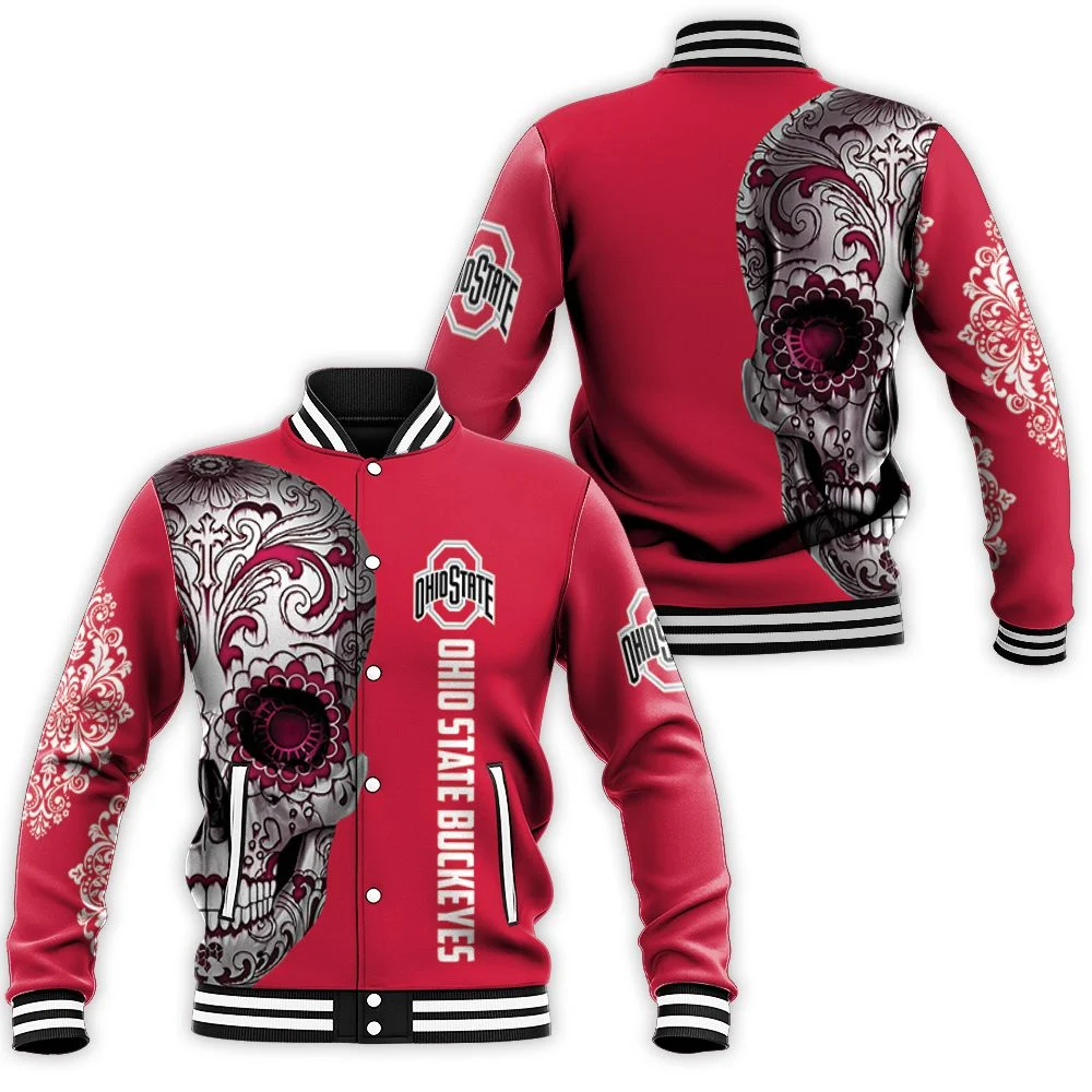 Ohio State Buckeyes Sugar Skull 3d Baseball Jacket