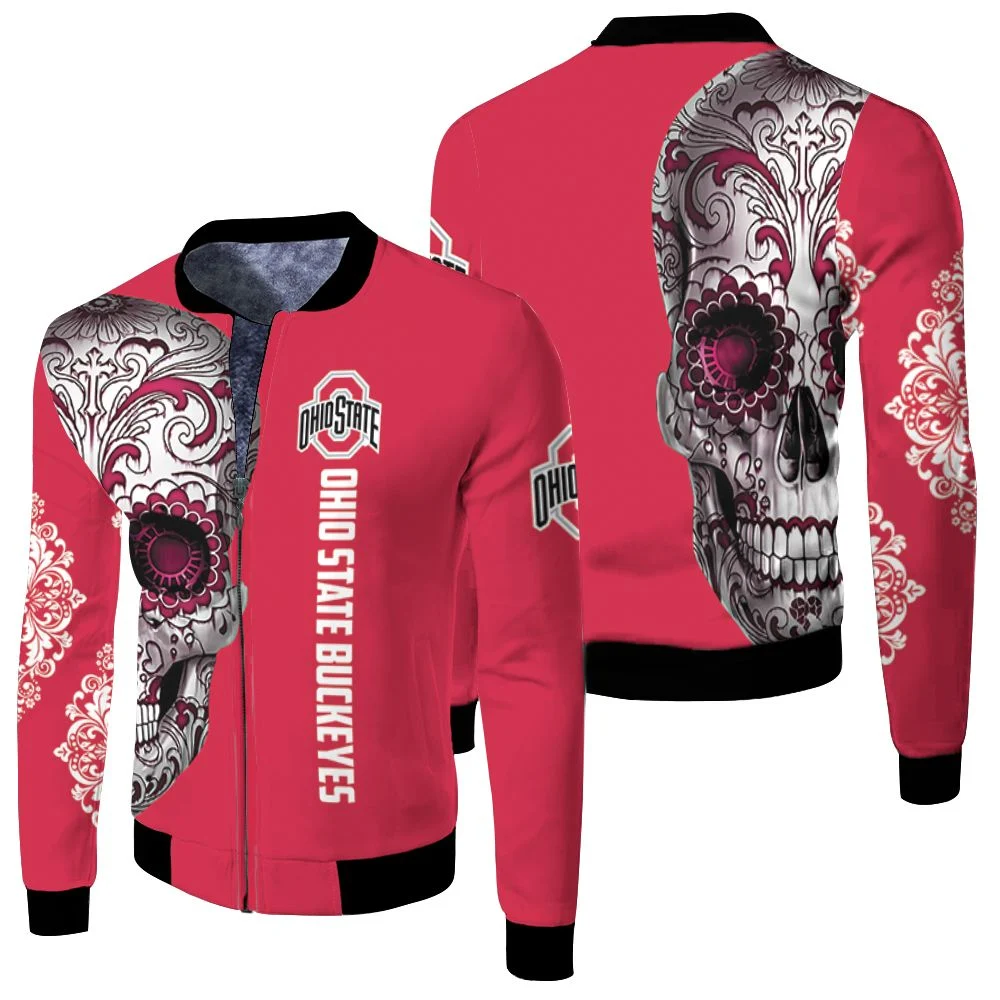 Ohio State Buckeyes Sugar Skull 3d Jersey Fleece Bomber Jacket