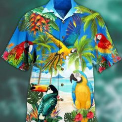 Parrot Tropical Flowers Print Hawaiian Shirt