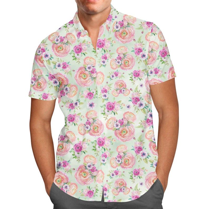 Peachy Floral Minnie Ears Disney Hawaiian Shirt