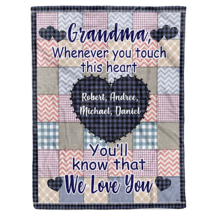 Personalized Grandma Whenever You Touch This Heart Blanket For Nana