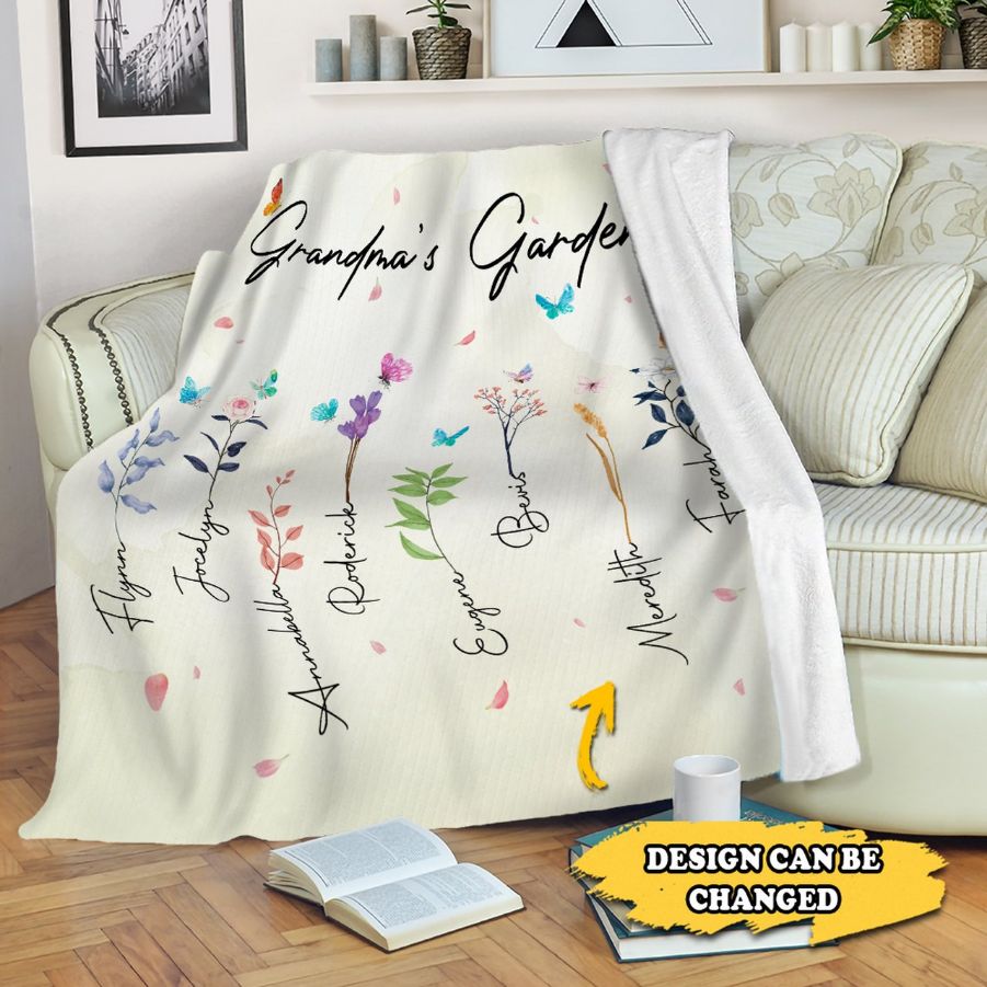 Personalized Grandma's Garden Flowers And Butterflies Blanket For