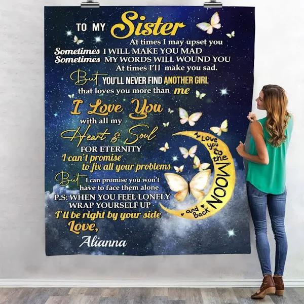 Personalized To My Sister Fleece Blanket Gift For Sister