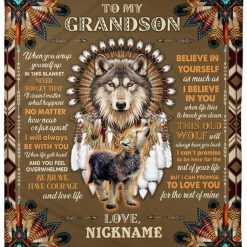 Personalized Wolf To My Grandson Native Blanket For Wolf Lover Friend Family