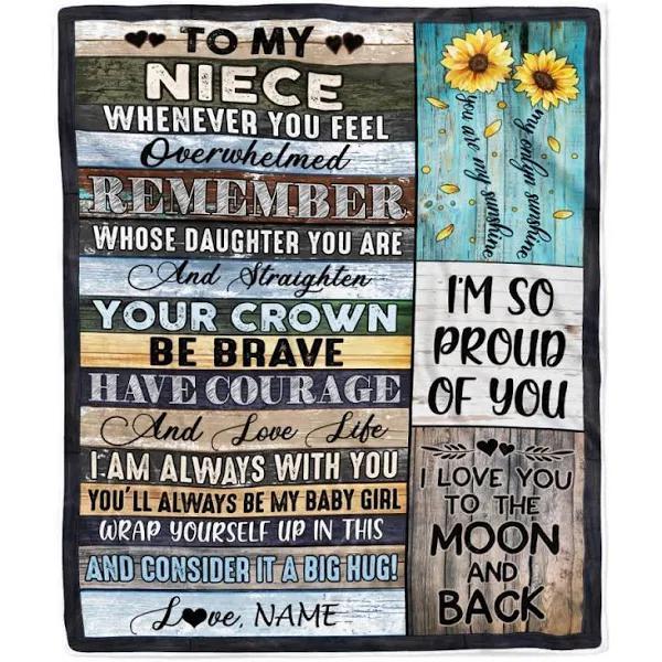 Personalized Blanket To My Niece Blanket From Aunt Auntie Uncle Wood Whenever You Feel Overwhelmed Remember Whose Niece