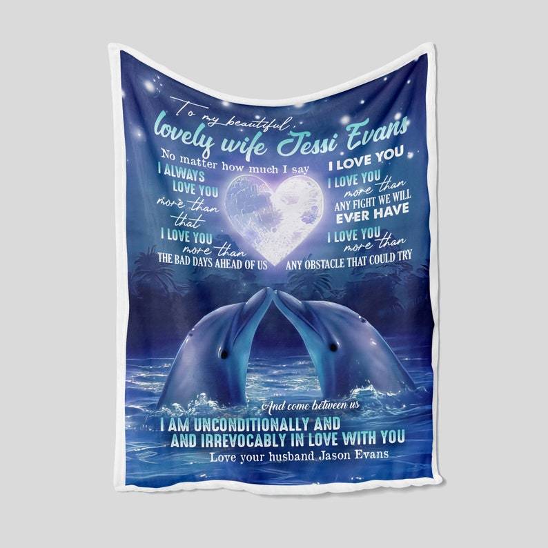 Personalized To My Beautiful Lovely Wife Fleece Blanket Dolphin Couple Blanket For Wife From Husband Birthday Sofa
