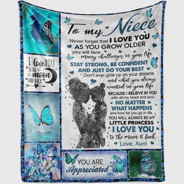 Personalized To My Niece Butterflies Blanket From Aunt I Love You To The Moon And Back Great Customized For Birthday Christmas