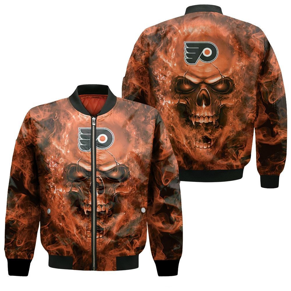 Philadelphia Flyers Nhl Fans Skull Bomber Jacket