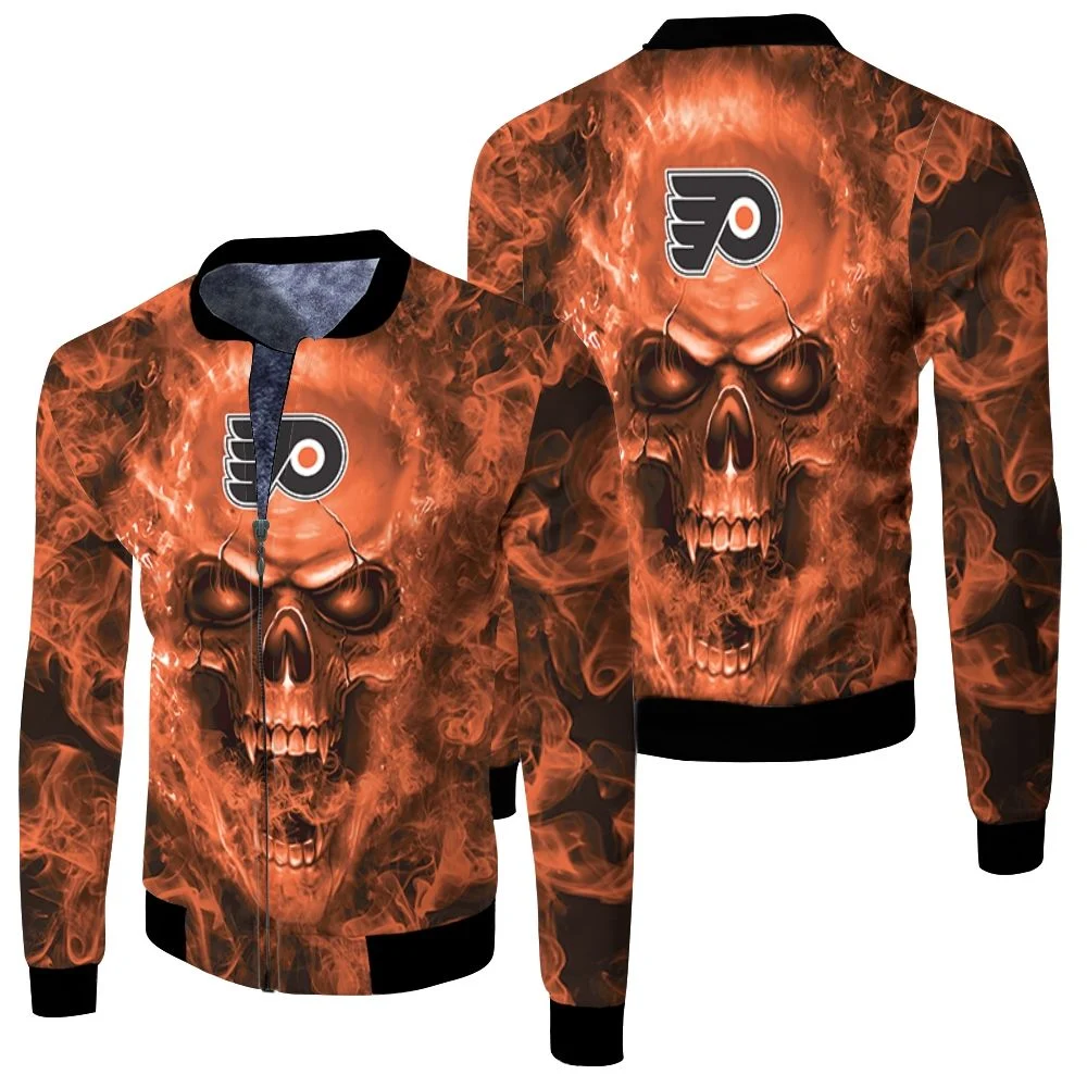 Philadelphia Flyers Nhl Fans Skull Fleece Bomber Jacket