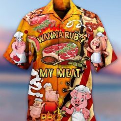 Pig Wanna Rub My Meat Print Hawaiian Shirt