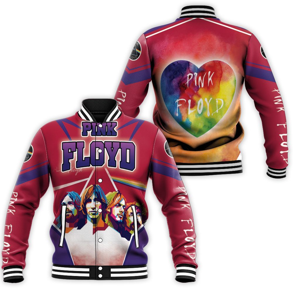 Pink Floyd Rainbow Heart Popart Red Baseball Jacket