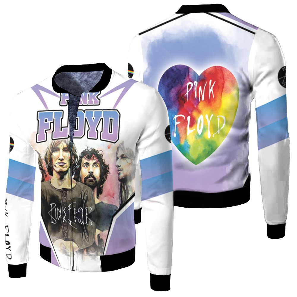 Pink Floyd Rainbow Heart Purple Fleece Bomber Jacket