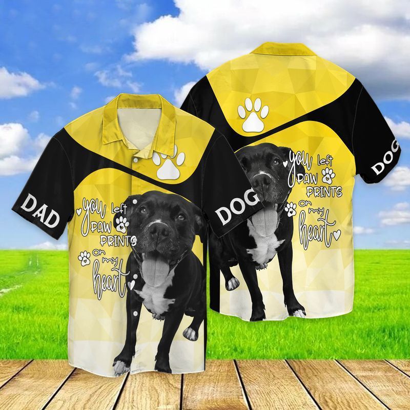 Pit Bull Dog You Left Paw Prints On My Heart Hawaiian Shirt