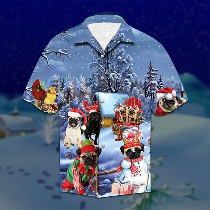 Pug Dog Merry Christmas Print Hawaiian Shirt