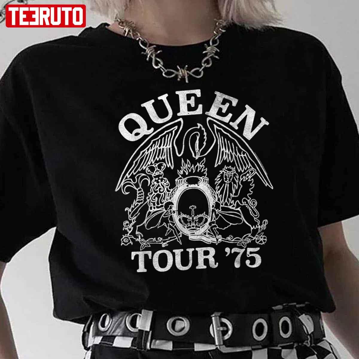 Queen Official Tour 75 Crest Logo Unisex T-Shirt