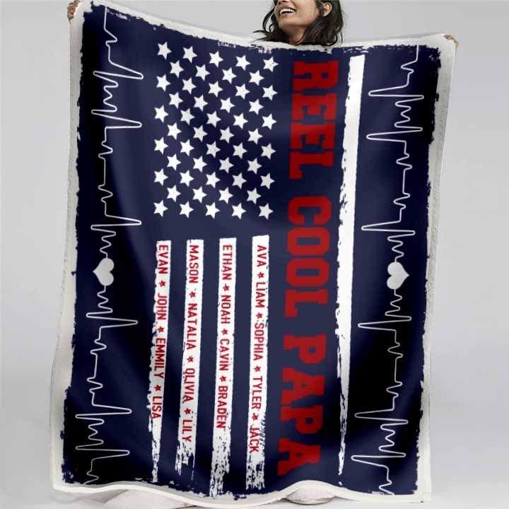 Reel Cool Papa American Flag Personalized Blanket For Papa Birthday