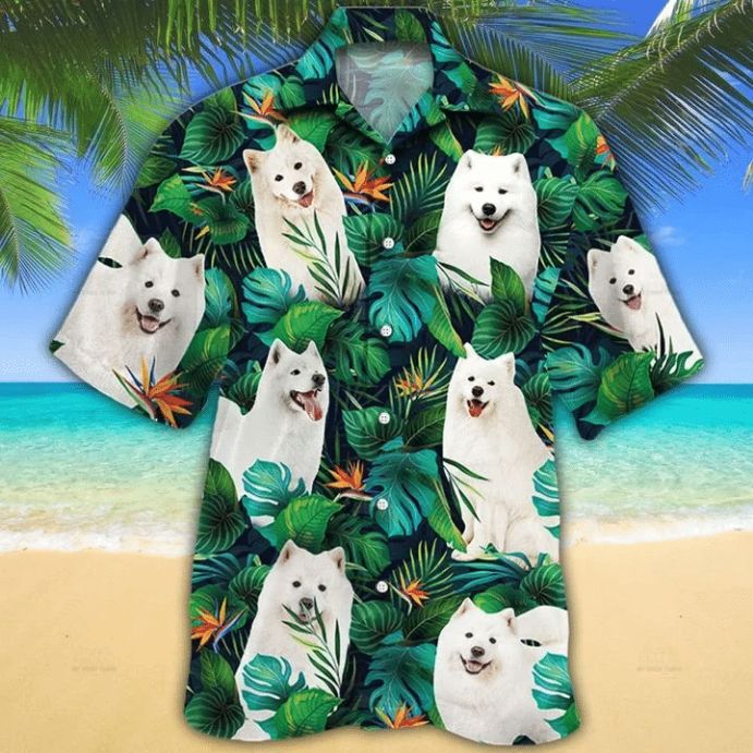 Samoyed Dog Lovers Tropical Leaves Hawaiian Shirt