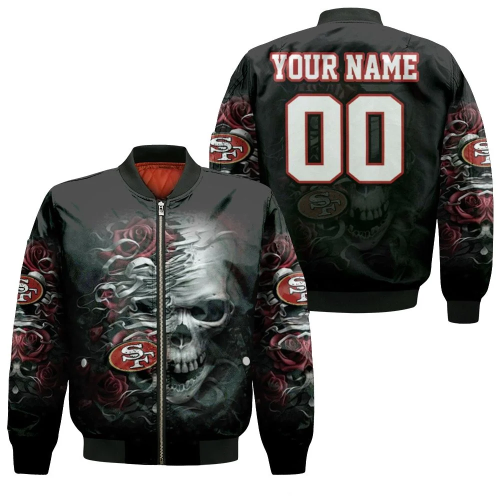 San Francisco 49ers Skull Flower For Fans Personalized Bomber Jacket