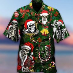 Skeleton Merry Christmas Print Hawaiian Shirt