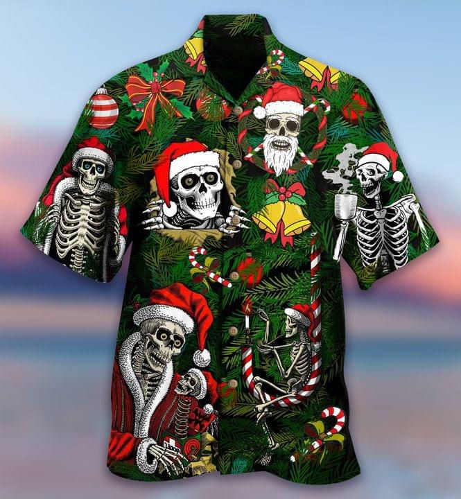 Skeleton Merry Christmas Print Hawaiian Shirt - Teeruto