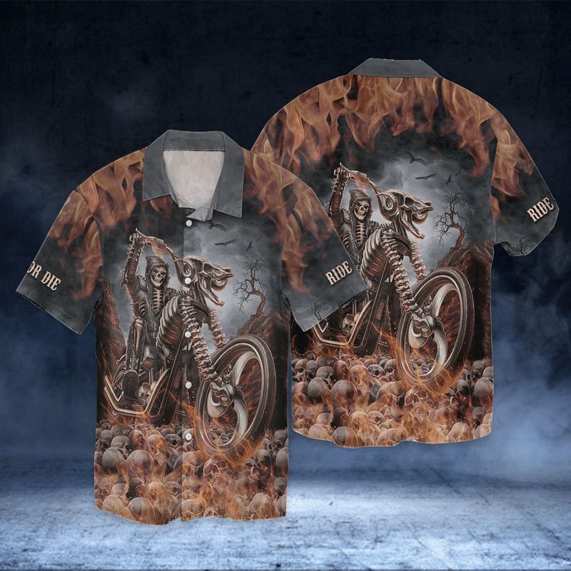 Skull And Biker Ride Or Die Gift Hawaiian Shirt