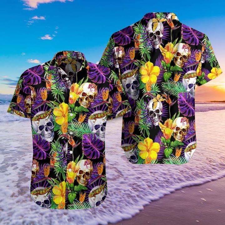 Skull Flower Fresh Print Hawaiian Shirt